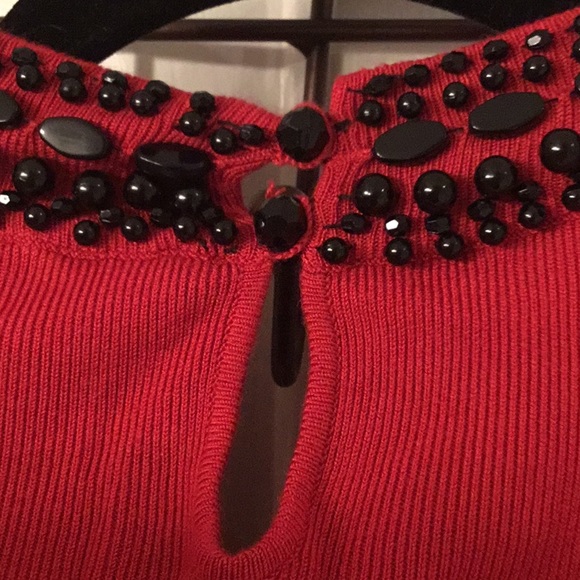 Boston Proper Red Sweater w/ Black Embellishments - Picture 7 of 9